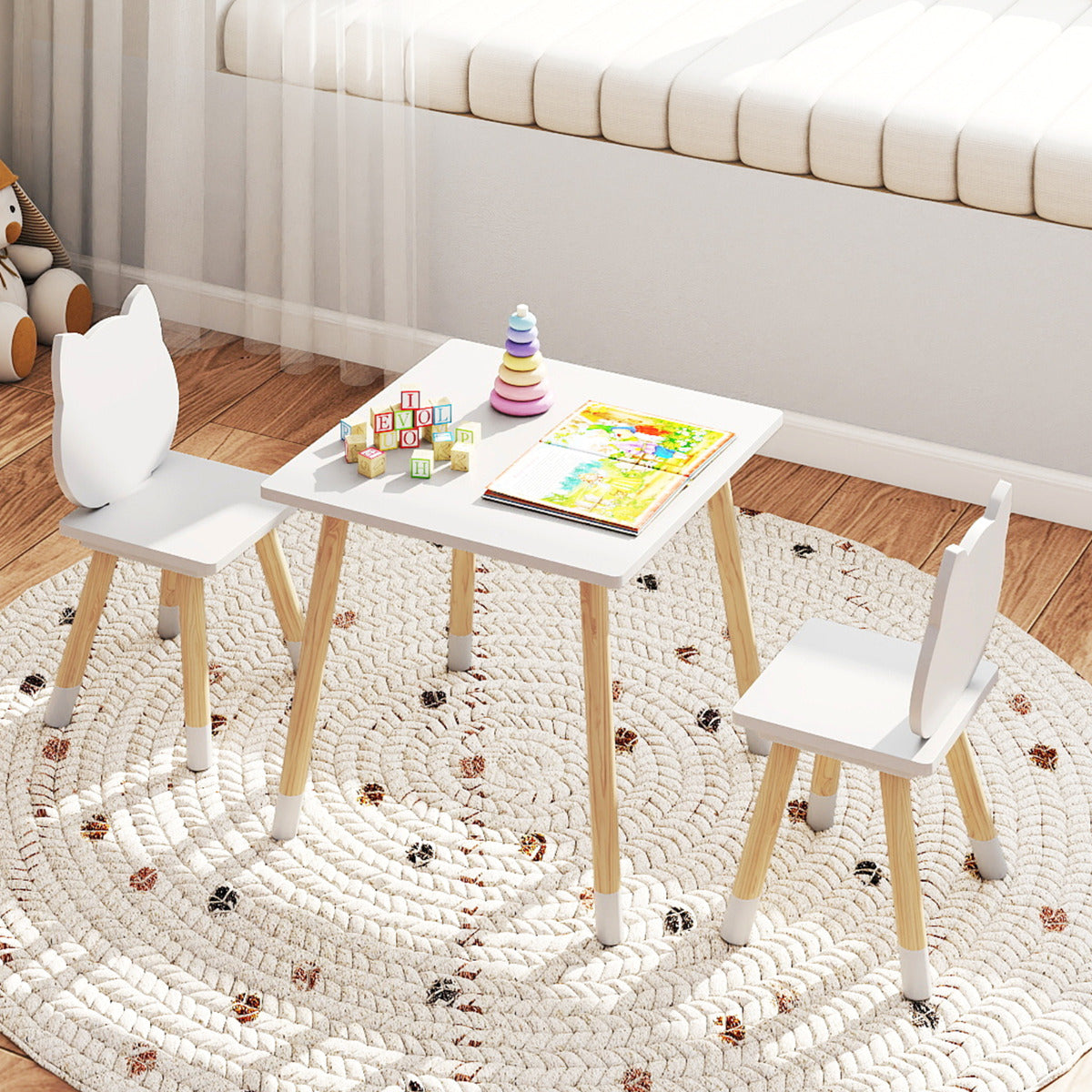 White Pine Wood Kids Table And Chair Set | Toddler Furniture