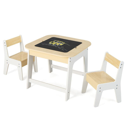 Kids table & chairs set with double-sided tabletop & storage, ideal for play & learning.