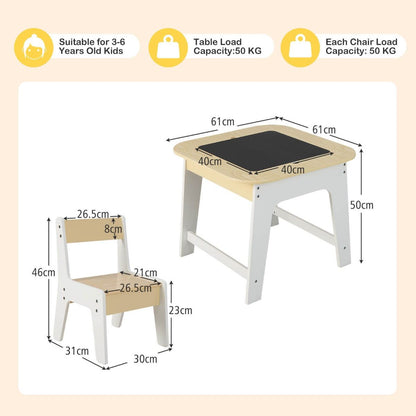 Kids table and chairs set with reversible tabletop and storage for creative play and organization.