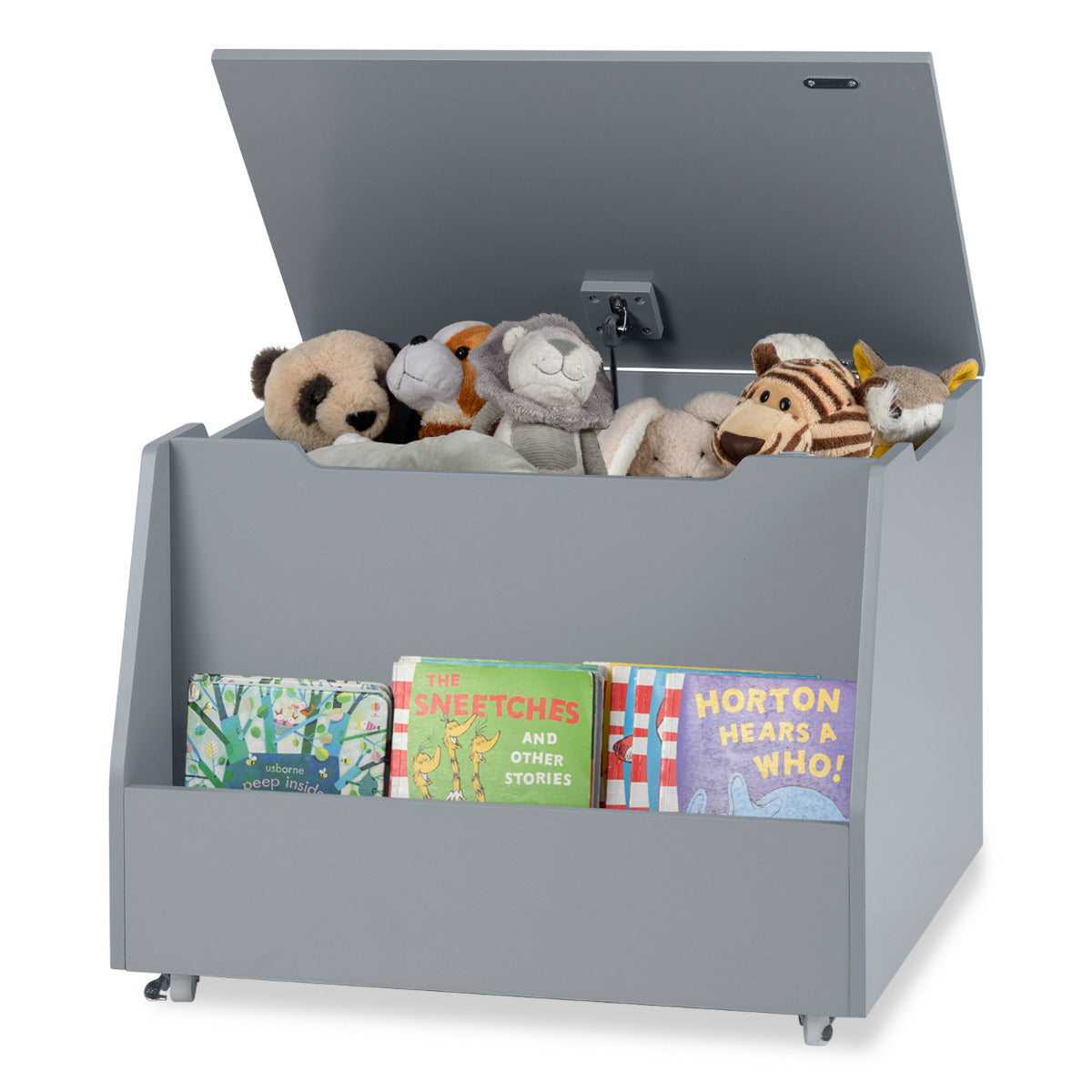 White Wooden Toy Box with Wheels | Mobile Storage Organizer