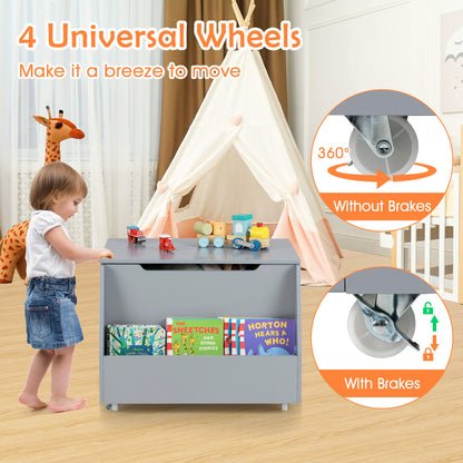 White Wooden Toy Box with Wheels | Mobile Storage Organizer