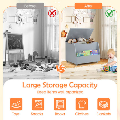 White Wooden Toy Box with Wheels | Mobile Storage Organizer