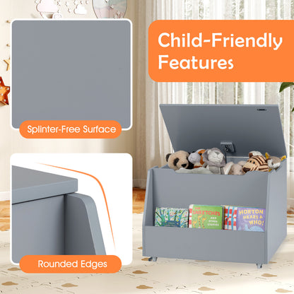 White Wooden Toy Box with Wheels | Mobile Storage Organizer