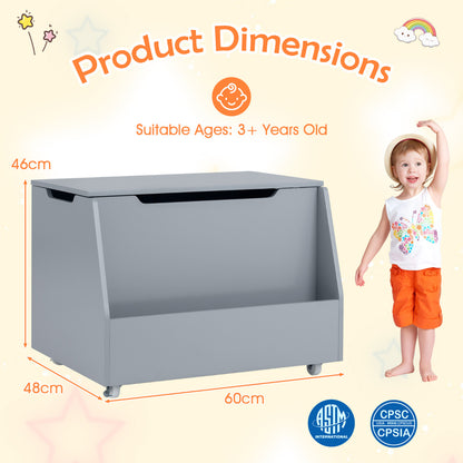 White Wooden Toy Box with Wheels | Mobile Storage Organizer