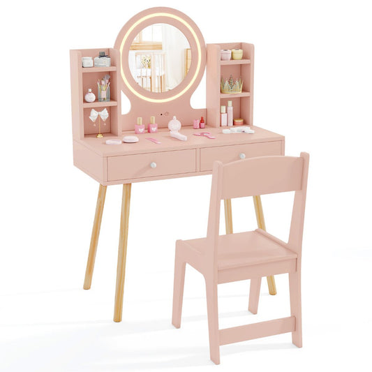 Light Pink Kids Princess Vanity Set | 2 Color LED Mirror & Chair