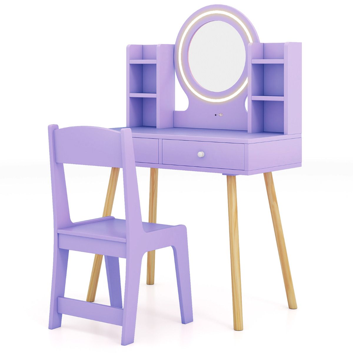 Purple Kids Vanity Set | LED Mirror & Makeup Storage Table