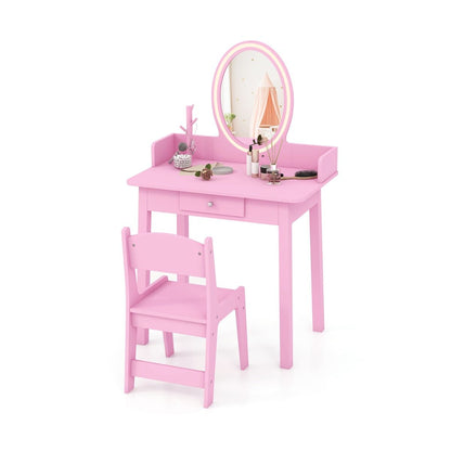 Kids Vanity Set | Pink LED Mirror & Spacious Storage Drawer