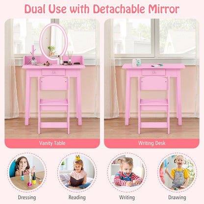 Kids Vanity Set | Pink LED Mirror & Spacious Storage Drawer