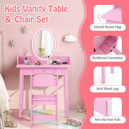 Kids Vanity Set | Pink LED Mirror & Spacious Storage Drawer
