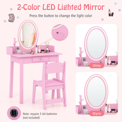 Kids Vanity Set | Pink LED Mirror & Spacious Storage Drawer