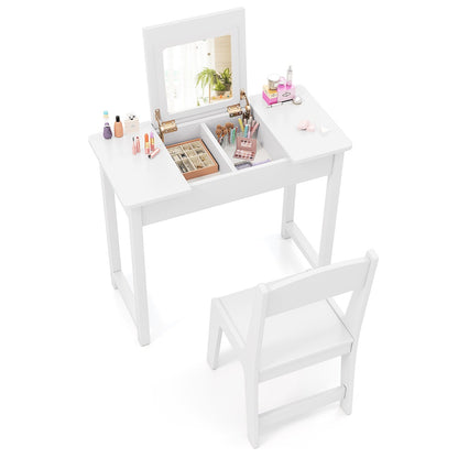 Kids Vanity Set | White Flip-Top Mirror Desk with Storage