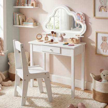 White Kids Vanity Set | Cloud LED Mirror Stool & Storage