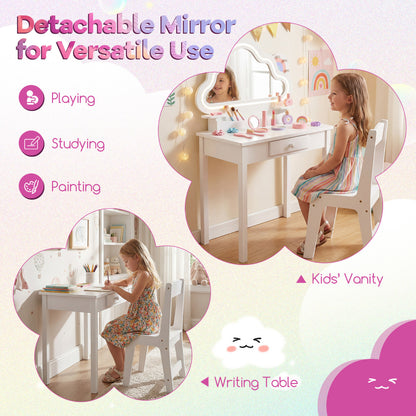 White Kids Vanity Set | Cloud LED Mirror Stool & Storage