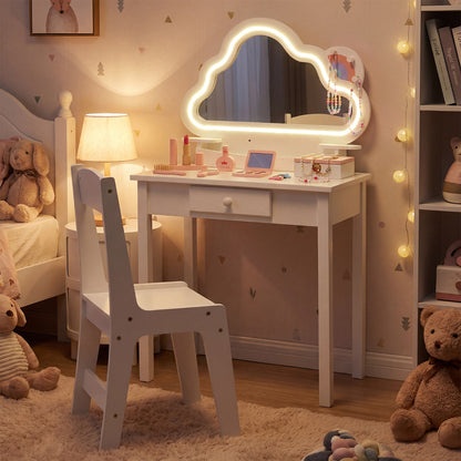 White Kids Vanity Set | Cloud LED Mirror Stool & Storage