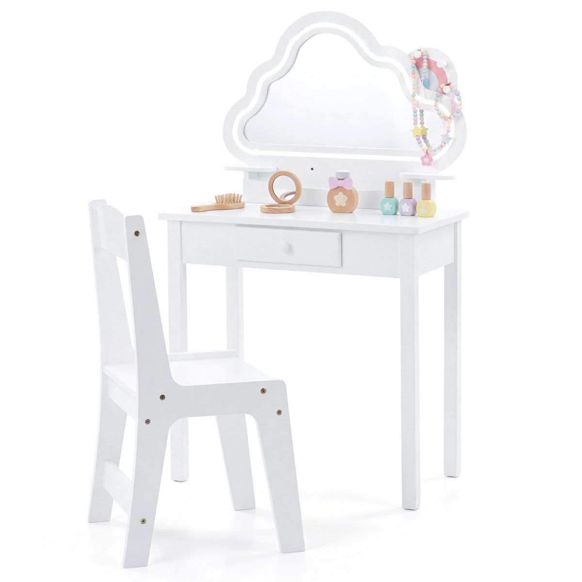 White Kids Vanity Set | Cloud LED Mirror Stool & Storage