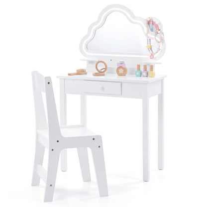 White Kids Vanity Set | Cloud LED Mirror Stool & Storage