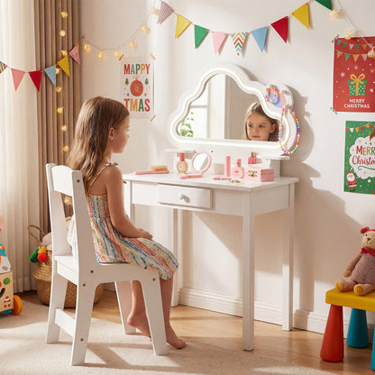 White Kids Vanity Set | Cloud LED Mirror Stool & Storage