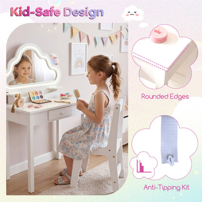 White Kids Vanity Set | Cloud LED Mirror Stool & Storage