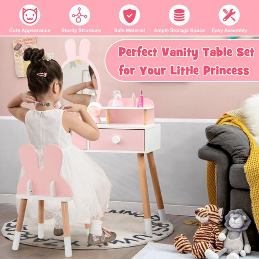 Kids 2-in-1 Princess Vanity Desk Set for makeup and writing, fun and functional furniture