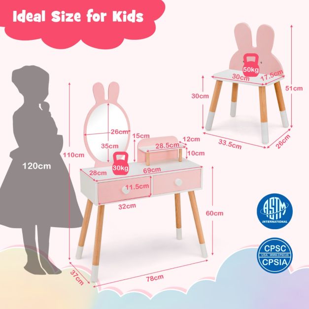 Kids 2-in-1 Princess Vanity Desk Set for makeup and writing activities at home.