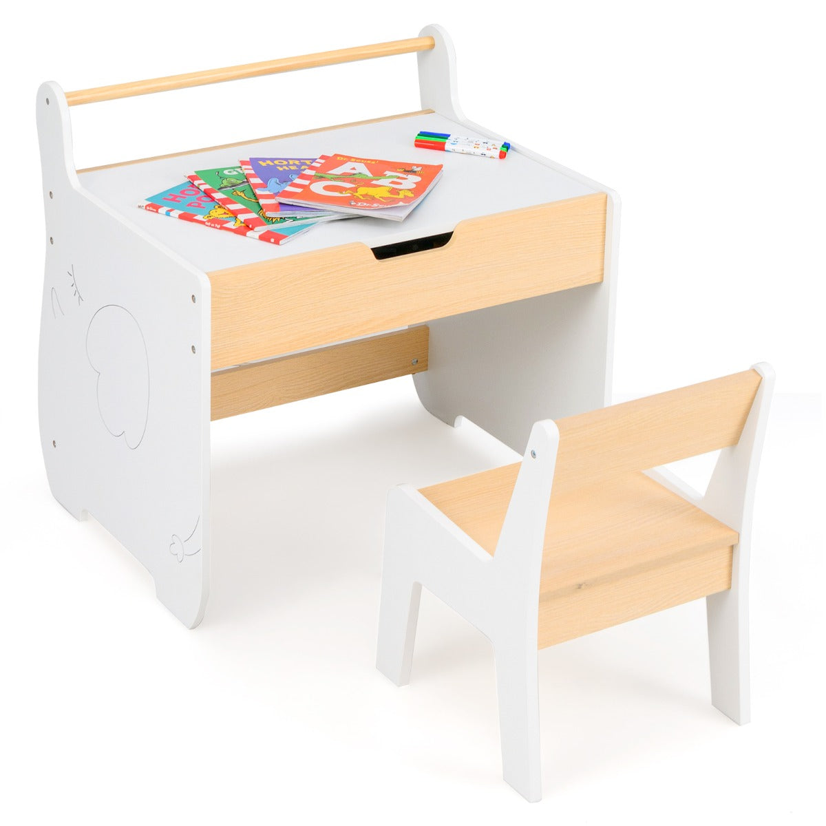 3 In 1 White Kids Wood Table Chair Set | Detachable Tabletop