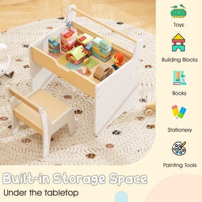 3 In 1 White Kids Wood Table Chair Set | Detachable Tabletop