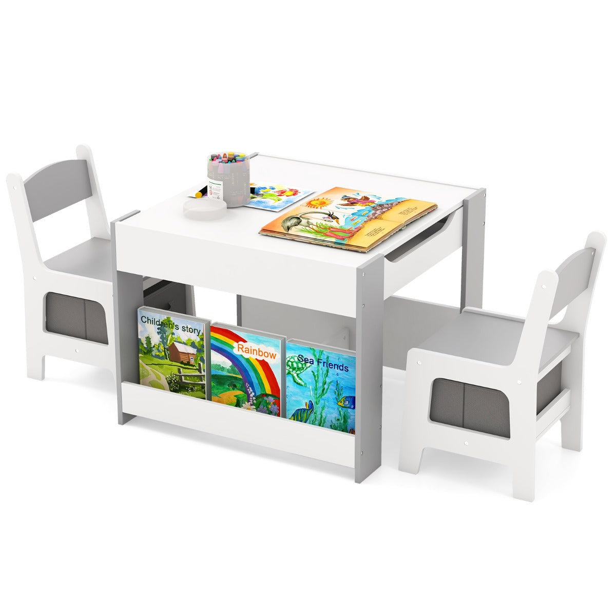Kids Wooden Activity Table | Grey Dual-Surface & Storage