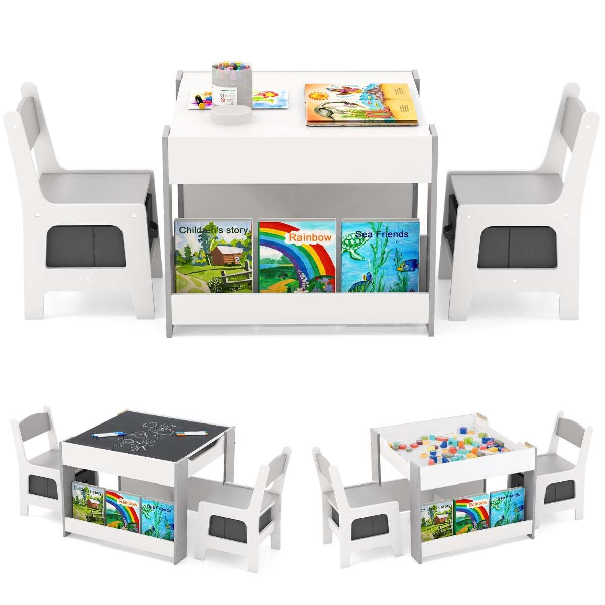 Kids Wooden Activity Table | Grey Dual-Surface & Storage