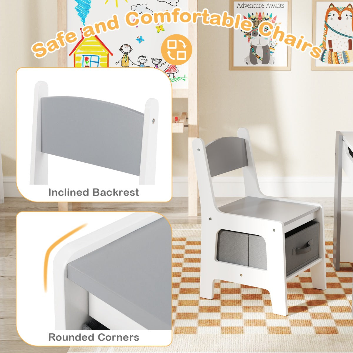 Kids Wooden Activity Table | Grey Dual-Surface & Storage