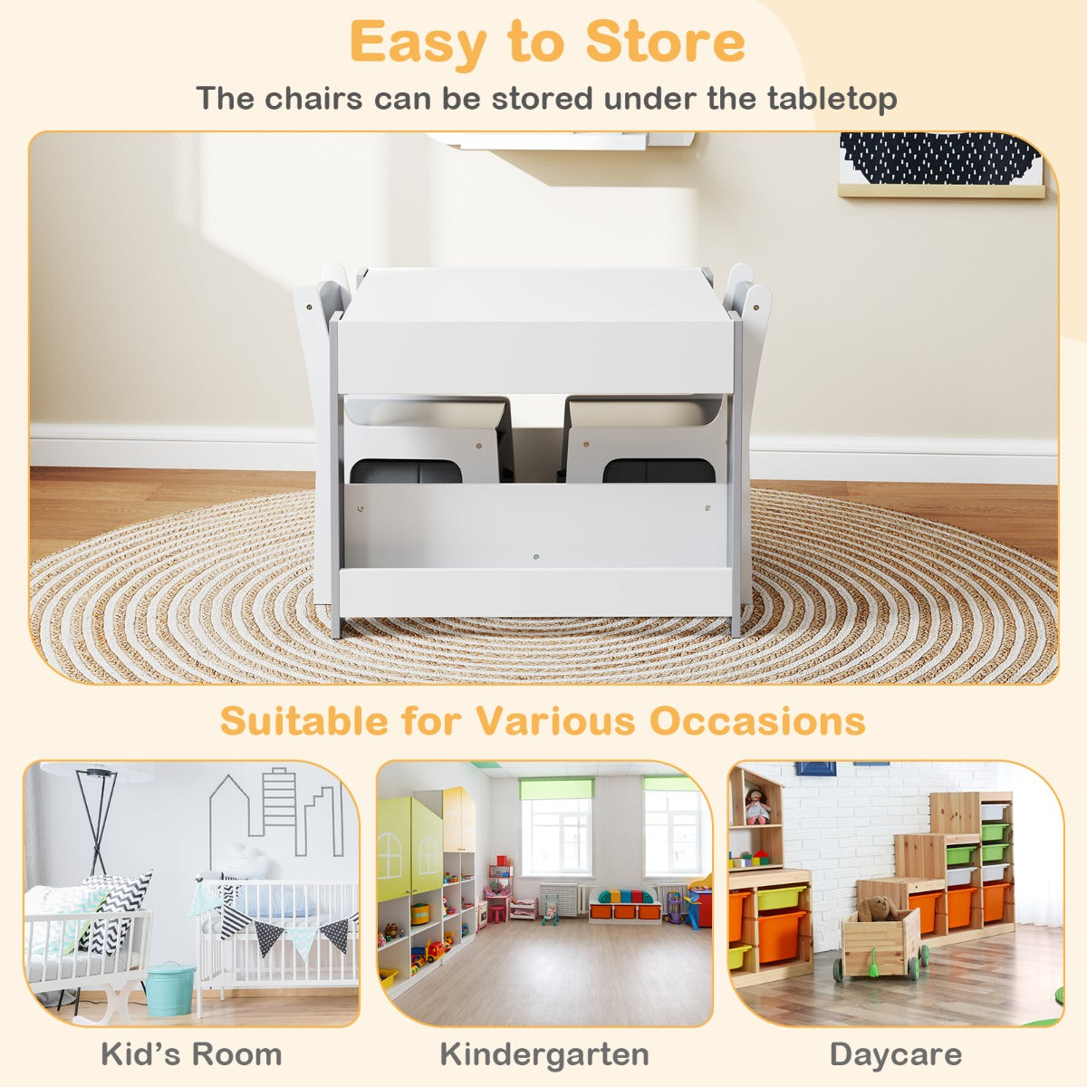 Kids Wooden Activity Table | Grey Dual-Surface & Storage