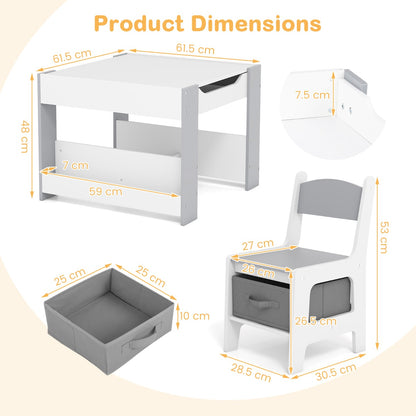 Kids Wooden Activity Table | Grey Dual-Surface & Storage