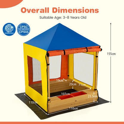 Kids Wooden Sandbox With Canopy | Multicolor Large Fir Wood