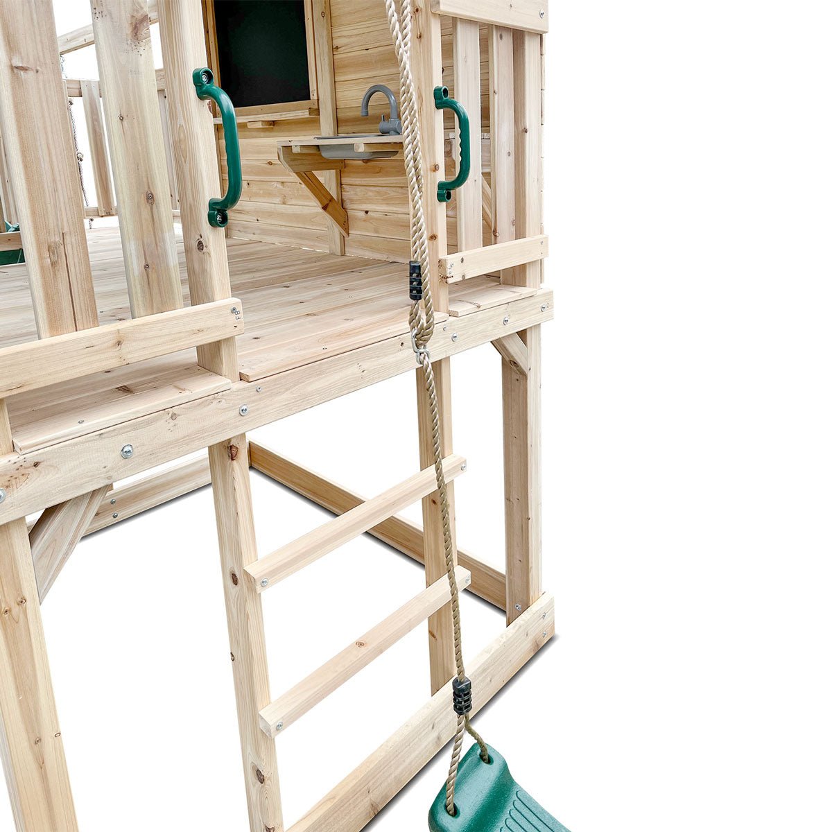 Kingston cubby house with slide, swings, and monkey bars for fun-filled backyard play.