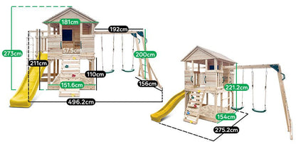 Kingston Timber Cubby House with Mega Slide for backyard fun and imaginative play.