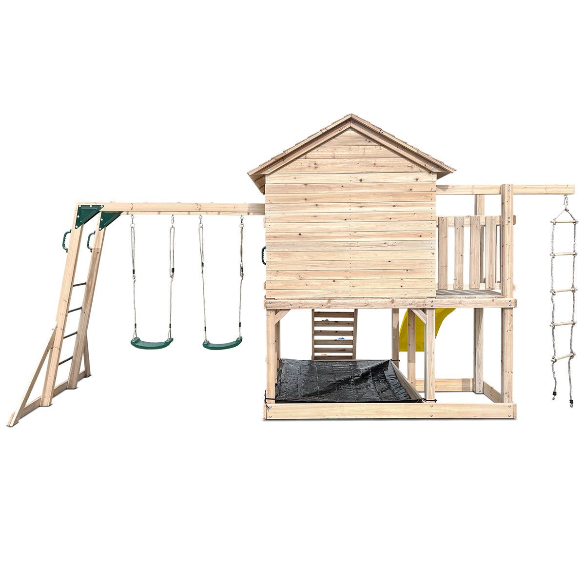 Kingston Timber Cubby House with Mega Slide and Play Centre for backyard childhood fun