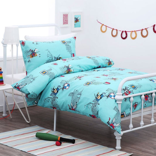 Knight-themed single bed quilt cover set for kids, adding adventure to their bedroom decor.