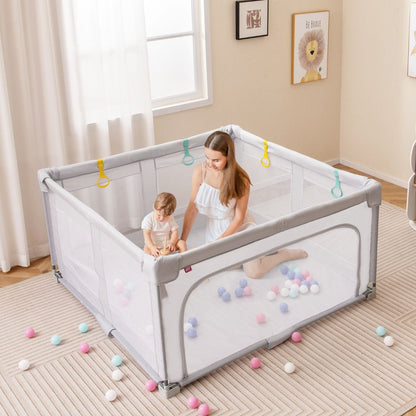 Large Baby Playpen | Spacious Grey Playard with Ocean Balls