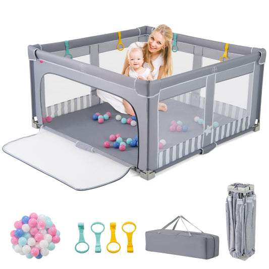 127cm x 127cm Large Baby Playpen with Zipper Gate-Dark Grey