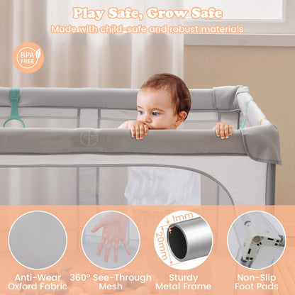 Large Baby Playpen | Spacious Grey Playard with Ocean Balls