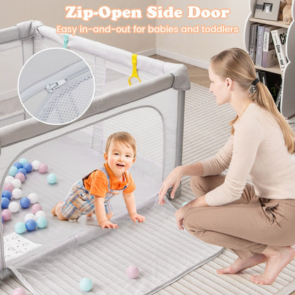 Large Baby Playpen | Spacious Grey Mesh Enclosure with Zipper