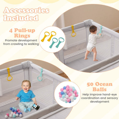 Large Baby Playpen | Spacious Grey Mesh Enclosure with Zipper