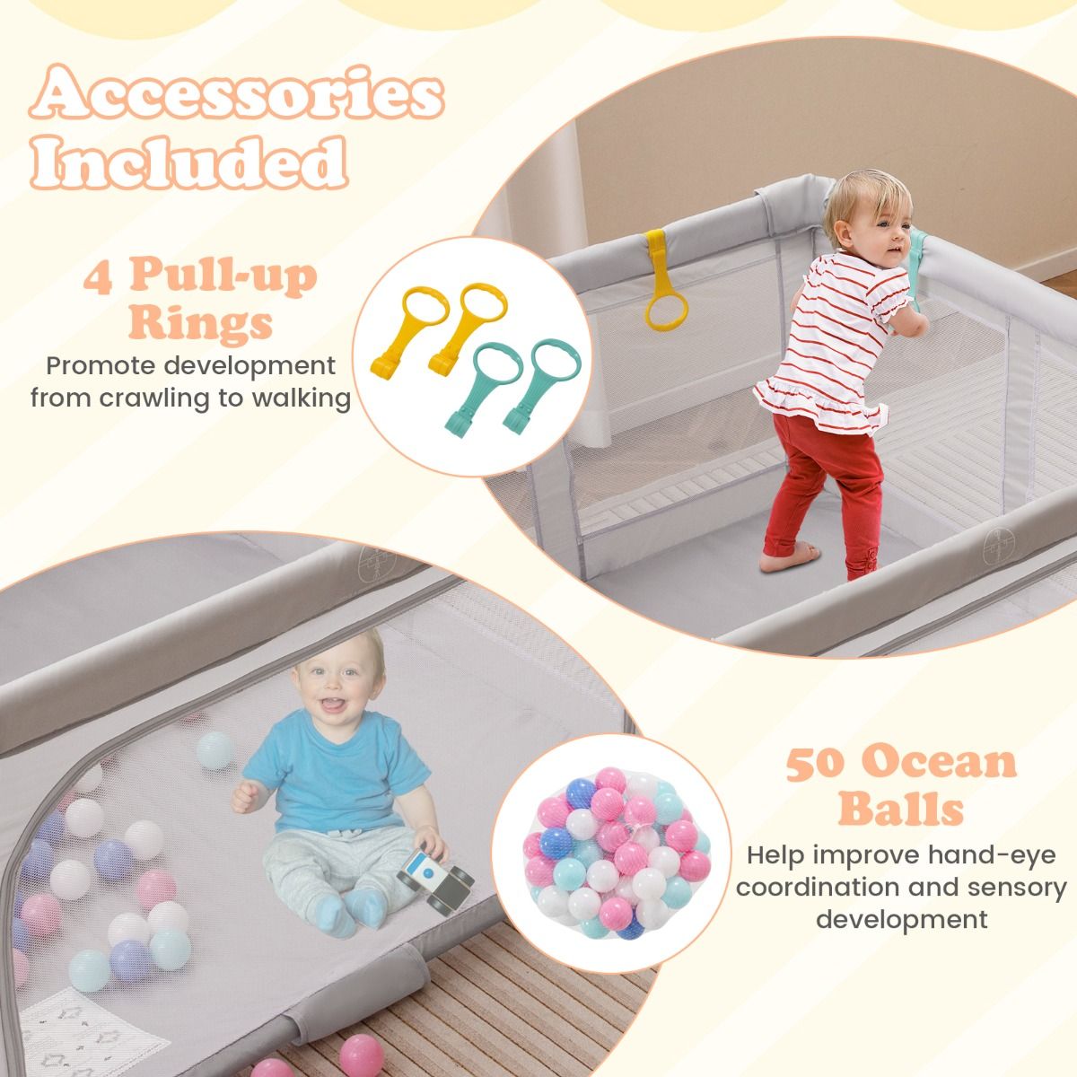 Large Baby Playpen | Spacious Grey Playard with Ocean Balls
