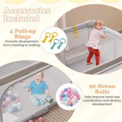 Large Baby Playpen | Spacious Grey Playard with Ocean Balls