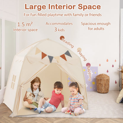 Spacious Beige Kids Tent With Fairy Lights | Indoor Outdoor Play