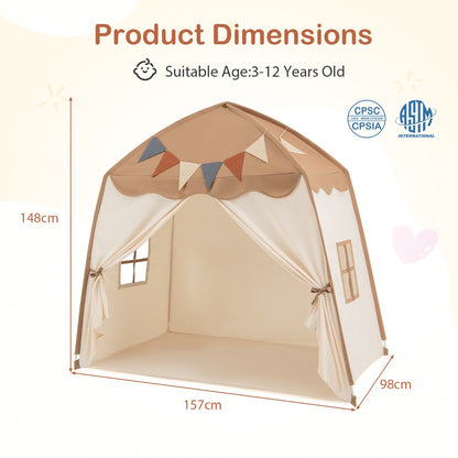 Large Coffee Kids Tent | Bright Fairy Lights & Flags Age 3+
