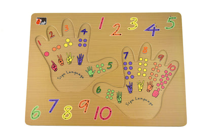 Kids left and right hand wooden puzzle for playful learning at home.