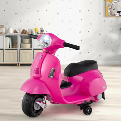 Pink Vespa kids electric motorcycle with LED headlight offers stylish, licensed ride-on fun for young adventurers.