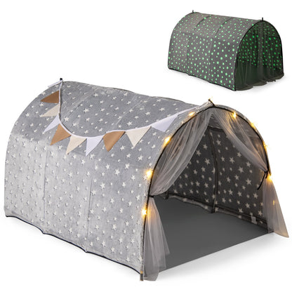 Grey Twin Bed Tent | Glow In Dark Stars & Privacy Curtains