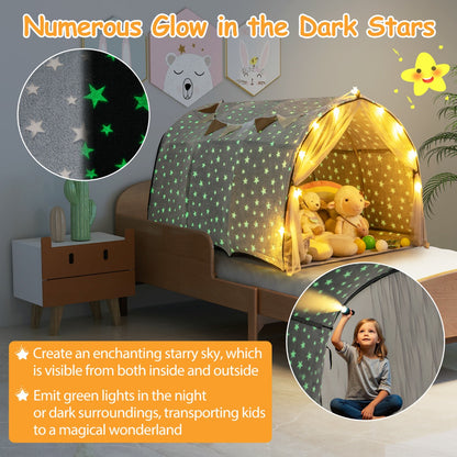 Grey Twin Bed Tent | Glow In Dark Stars & Privacy Curtains