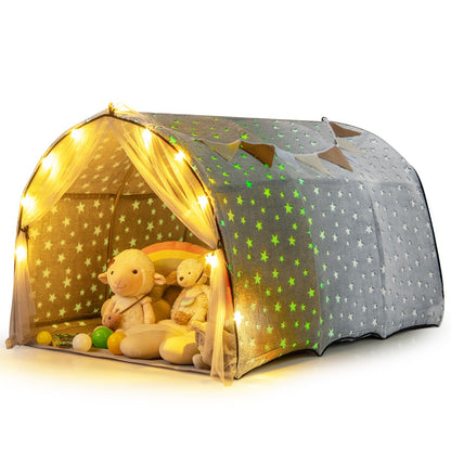 Grey Twin Bed Tent | Glow In Dark Stars & Privacy Curtains